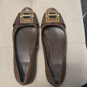 Tory Burch Brown Flats with Gold Accent